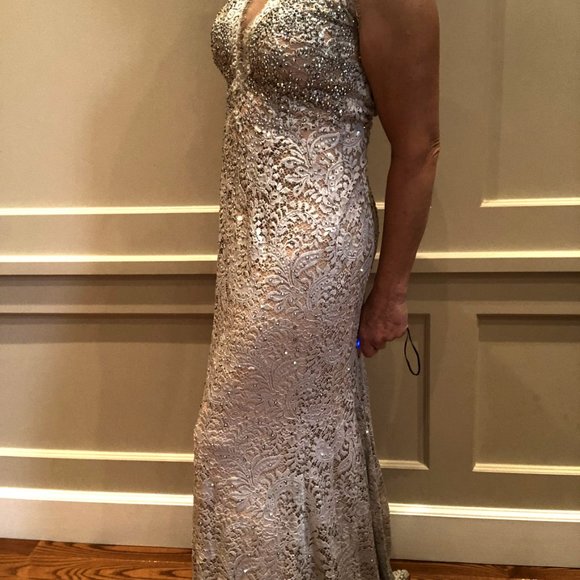 Luxury Jovani Silver Dress Long - Picture 6 of 16
